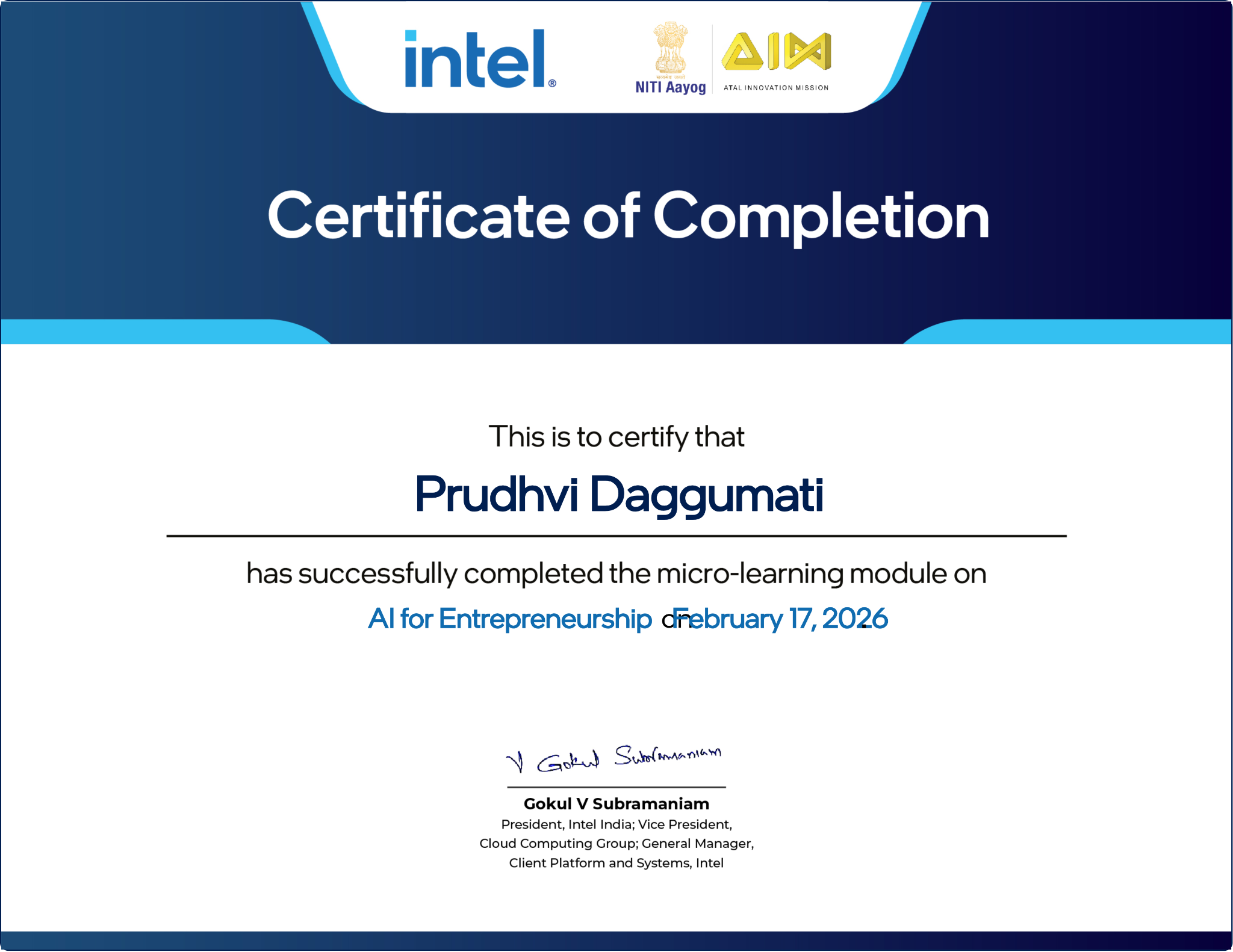 Intel AI for Entrepreneurship