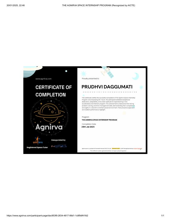 Agnirva Space Internship